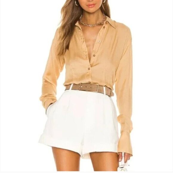L'Académie Revolve The Bastina Top Button-Down Blouse Shirt Long Sleeve Sz L - Picture 1 of 8